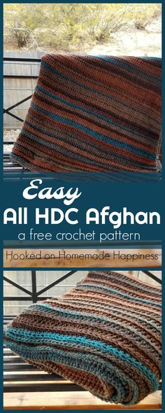 the easy crochet afghan pattern is shown in two different colors and has been made with