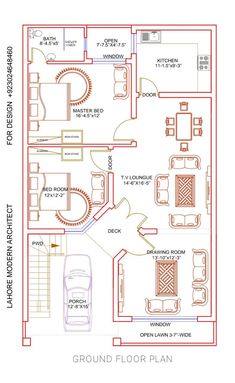 a floor plan for a house with three rooms and two car parking spaces on the ground