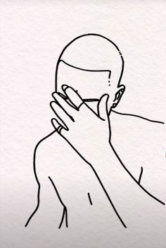 a drawing of a person covering their face with his hand