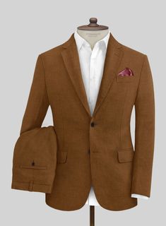 Achieve a masterclass in sartorial consistency by opting for our Italian Prato Rust Linen Suit. Further, the suit is crafted from a pure linen fabric that portrays a sturdy, sleek nature and airy feeling while pairing a solid finish over a rust tone. Nevertheless, the cloth is admiringly breathable, a reliable option f Tan Linen Suit, Brown Linen Suit, Green Linen Suit, Grey Wool Suit, Tweed Sport Coat, Dark Blue Suit, Navy Blue Chinos, Blue Chinos, Herringbone Tweed