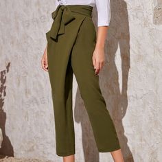 Wide Band Waist Belted Pants Brand New Olive Wide Leg Pants With Elastic Waistband, Green Mid-rise Pants With Belt Loops, Green High-waisted Wide Leg Pants With Elastic Waistband, Green Wide-leg Pants With Elastic Waistband, Khaki Wide-leg Pants With Elastic Waistband, Olive Green Pants, Color Block Leggings, Pink Bodycon Dresses, Belted Pants