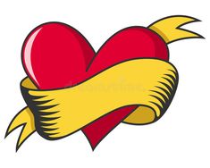 a red heart with a yellow ribbon around it