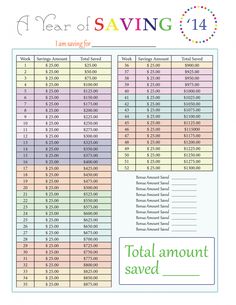 a printable savings sheet with the words, year of saving and total amount saved