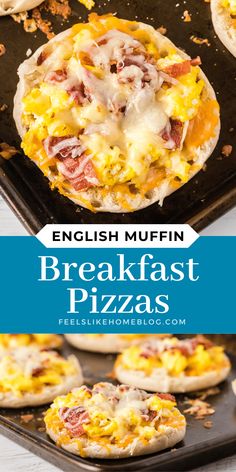 english muffin breakfast pizzas with ham and cheese