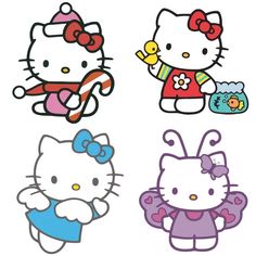 hello kitty stickers are shown in four different colors