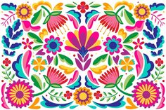 a colorful floral design with flowers and leaves