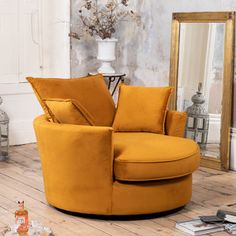 Havana Velvet Swivel Base Cuddle Chair Wooden Frame