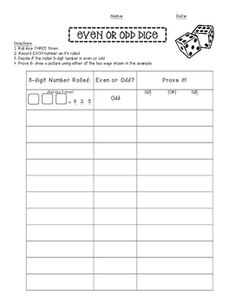 the event or odd dice worksheet