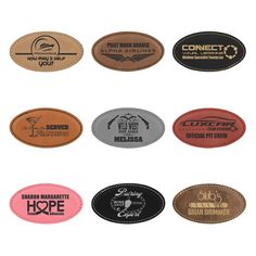 Customize this leatherette name badge with your business logo and/or a name. Send us a message with your logo. Select from several different colors. Product specifications: - 3 1/4" x 1 3/4" Laserable Leatherette Oval Badge Blank with Magnet - Laserable Leatherette offers the look and feel of genuine leather at a fraction of the price. - This richly textured, synthetic material is water resistant, easy to clean and durable enough for the rigors of daily use. Please read our Shop Policies prior to purchasing. Happy shopping! Glass Awards, Laser Engraved Gifts, Office Names, Visual Learning, Name Badges, Engraved Gifts, Manicure Set, Brick And Stone, Glass Art Sculpture