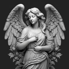 a statue of an angel with wings on it's head and hands folded over her chest