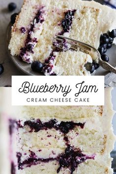 a slice of blueberry jam cream cheese cake on a plate