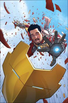 the cover to iron man next issue, with an image of captain america flying above