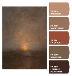 an image of the sun setting over water with colors to choose from, including brown and orange