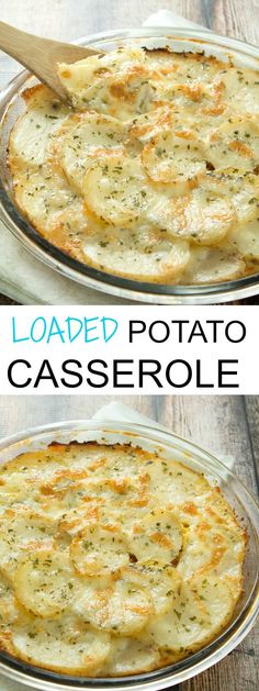 two pictures of baked potato casserole in pans