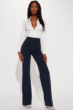 Tall Victoria High Waisted Dress Pants - Navy | Fashion Nova, Career/Office | Fashion Nova Navy Pant Suit Women, Triangle Outfits, Inverted Triangle Outfits, High Waisted Dress, Taupe Fashion, Blue Outfits, High Waisted Dress Pants, Formal Wear Women, Work Pants Women