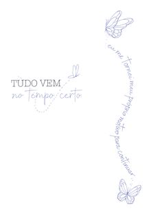 two butterflies flying in the sky with words written below them that read tudo vem no tempo cento