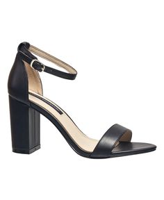 in stock Black Faux Leather Open Heel Sandals, Chic Faux Leather Sandals With 4-inch Heel, Trendy Black Wedge Sandals With 4-inch Heel, Black Wedge Sandals With 4-inch Heel And Pointed Toe, Black High Heel T-strap Sandals With Removable Insole, Black Sandals Heels, French Connection, Block Heels Sandal, Black Faux Leather