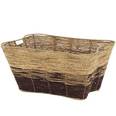 a brown and black basket on a white background