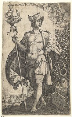 a drawing of a man holding a staff