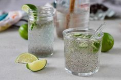 two glasses filled with different types of drinks