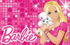 a woman holding a white dog on top of a pink background with bubbles and stars