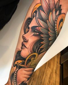 Repost!😊🙏🏻 @santapacienciatattoo @easykitsspain #traditional #neotraditional #neotradsub #ntgallery #Ninemag #stencilstuff #tattooworkers… Athena Neo Traditional, Neotraditional Portrait Tattoo, Neotraditional Valkyrie, Neotraditional Tattoo Woman, Vapor Tattoo, Neo Traditional Lady Face, Traditional Tattoo Woman, Celtic Tattoo Symbols, Valkyrie Tattoo