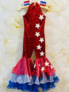 a red, white and blue dress with stars on it