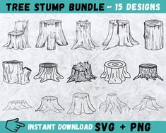 tree stump bundle - 15 designs instant digital clipart svg and png files