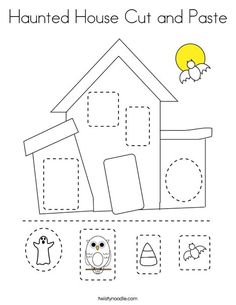 a house cut and paster worksheet for children to learn how to draw