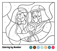 the birth of jesus coloring page with numbers for kids and adults to color, in black and