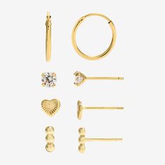 Bead Type: Cubic Zirconia# Pieces In Set: 4 PairIncluded: 4 Pair of EarringsFeatures: HypoallergenicEarring Back: FrictionShape: HeartMetal Color: YellowEarring Length: 12mmEarring Width: 5mmCare: Wipe CleanStone Type: 100 Cubic ZirconiaEarrings Type: Earring SetsEarrings Style: Stud Earrings, Huggie EarringsMetal: 14k Gold Over SilverCountry of Origin: Imported Heart Earring, Earring Sets, Heart Earrings, Jewellery And Watches, Earring Set, Cubic Zirconia, Stud Earrings, Women Jewelry, Beads