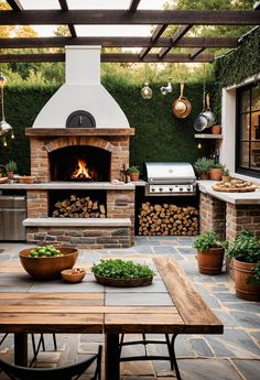 21 Stunning Outdoor Kitchen Patio Ideas (New) Backyard Patio Designs With Fireplace, Tropical Outdoor Kitchen Ideas, Outdoor Patio Ideas Bbq, Bbq Porch Ideas, Backyard Dream Ideas, Grill Deck Ideas, Outdoor Barbecue Design, Patio Cooking Area Ideas, Outdoor Kitchen Fireplace