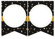 two black and gold paper with white circles on them, one is cut out to look like