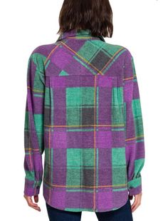 This is the softest!!! Jacquard Plaid in green and purple Hi Low Hem Front Button Closure Button Cuffs Plaid Shacket, Curvy Swimwear, Purple Plaid, Tunic Tank Tops, Judy Blue Jeans, Plaid Design, Dressy Tops, Dressy Casual, Green Plaid