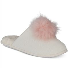 I.N.C. Pom Pom Knit Slippers Slipper With Faux-Fur Pom Pom For Indoor Use S (5-6), M (7-8), L (9-10), Xl (11-12) Created For Macy's Acrylic Upper; Lining: Polyester; Faux Fur: Acrylic/Polyester Machine Washable Ivory Imported Sz Xl Purple Slippers, Knit Slippers, Pom Pom Slippers, Pink Pom Pom, Trending Heels, Pink Slippers, Comfy Slippers, Ballerina Slippers, Open Toe Slippers