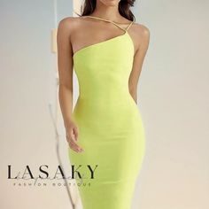 Lasaky - Feather-Trimmed Sleeveless Bodycon Cocktail Midi Dress Yellow Strapless Sleeveless Party Dress, Yellow Strapless Sleeveless Dress For Party, Yellow Sleeveless Midi Dress For Night Out, Yellow Sleeveless Bodycon Midi Dress, Sleeveless Yellow Bodycon Midi Dress, Chic Sleeveless Yellow Bodycon Dress, Cocktail Midi Dress, Midi Cocktail Dress, Dress Home