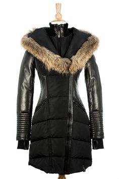 Shauna Leather Down Coat With Fur Trim Duvet Jacket, Coat With Fur Trim, Cargo Jacket Mens, Green Cargo Jacket, Denim Coat Women, Coat With Fur, Cute Coats, Black Down, Leather Jacket Outfits