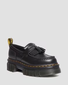 Audrick Nappa Lux Platform Loafers in Black | Dr. Martens Streetwear Round Toe Loafers With Rubber Sole, Leather Loafers With Rubber Sole For Streetwear, Streetwear Loafers With Rubber Sole And Round Toe, Slip-on Loafers With Vibram Sole, Fall Loafers With Vibram Sole And Round Toe, Fall Vibram Sole Slip-on Loafers, Platform Loafers With Vibram Sole For Fall, Doc Marten Loafers, Doc Marten Platform