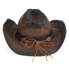 Western Cowboy Hat Men Handmade Straw Sun Hat Outdoor Jazz Beach Cowgirl Hat Sombrero Cow Skull Decor Design Casual Brown Straw Hat For Western-themed Events, Brown Sun Hat For Western-themed Summer Events, Western Brown Hat For Beach Season, Black Straw Hat For Western-themed Summer Events, Black Summer Hats For Rodeo, Black Country Style Sun Hat For Summer, Black Casual Straw Hat For Country Events, Black Summer Rodeo Hat, Black Country-style Fedora For Beach