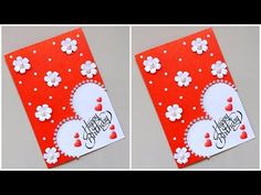 two cards with flowers on them and the words happy birthday written in white letters, sitting next to each other