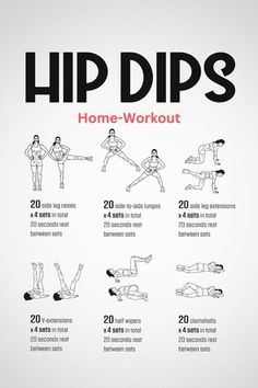 a poster showing how to do hip dips for the home - work out workout