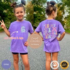 Looking for a high-quality gift shirt? This Comfort Color t-shirt is the best option✨ **Comfort Color 6th Birthday Girl Shirt Girl,Sixth Birthday Shirt Girl,Custom In My 6 Year Old Era Shirt With Name and Age,Six B-day Tshirt** ✨Our designs are original creations✨ ✨We welcome any custom orders you may have. Please message us! ✨ Celebrate your little one's special day with our Comfort Color 6th Birthday Girl Shirt! This custom "In My 6 Year Old Era" shirt features your child's name and age for a Casual Purple T-shirt For Birthday, Casual Purple Birthday T-shirt, Casual Purple Top For Birthday, 6th Birthday Girl Shirt, 7th Birthday Shirt Girl, 6th Birthday Girl, Seventh Birthday, 6th Birthday Girls, Sixth Birthday