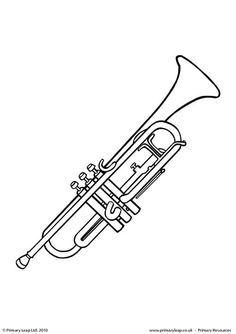 a black and white drawing of a trumpet