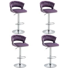 two purple barstools sitting next to each other in front of a white background