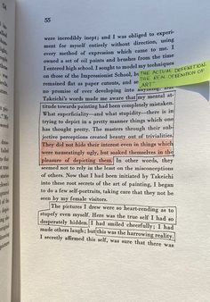 an open book with some type of text on the page and a green marker sticking out of it