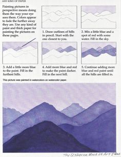 the instructions for how to paint mountains in watercolor