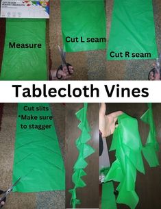 the instructions for how to make a tablecloth vine with green tissue paper and scissors