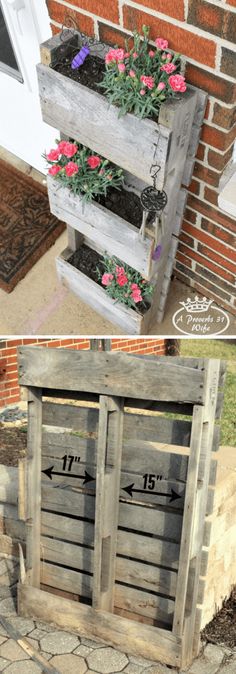 an old pallet is transformed into a planter box