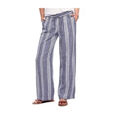 Nwt Beach Pant In Navy Chambray + White Stripe. Size Xs. Falls Below Ankle, Relaxed Through Hip And Thigh. Drawstring Waist + Wide Leg. Back Pockets. Striped Beach Pants With Elastic Waistband, Beach Striped Pants With Elastic Waistband, Striped Linen Beach Pants, Striped Long Pants For Beach, Striped Beach Pants With Pockets, White Vacation Bottoms With Pockets, White Bottoms With Pockets For Vacation, Chic Striped Beach Pants, Casual Striped Pants For The Beach