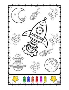 a coloring page with space shuttle and stars